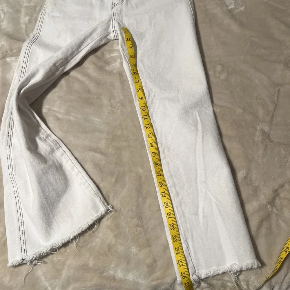 Princess Polly White Jeans Women's 4 Straight Leg Raw Hem Contrast Stitch Denim